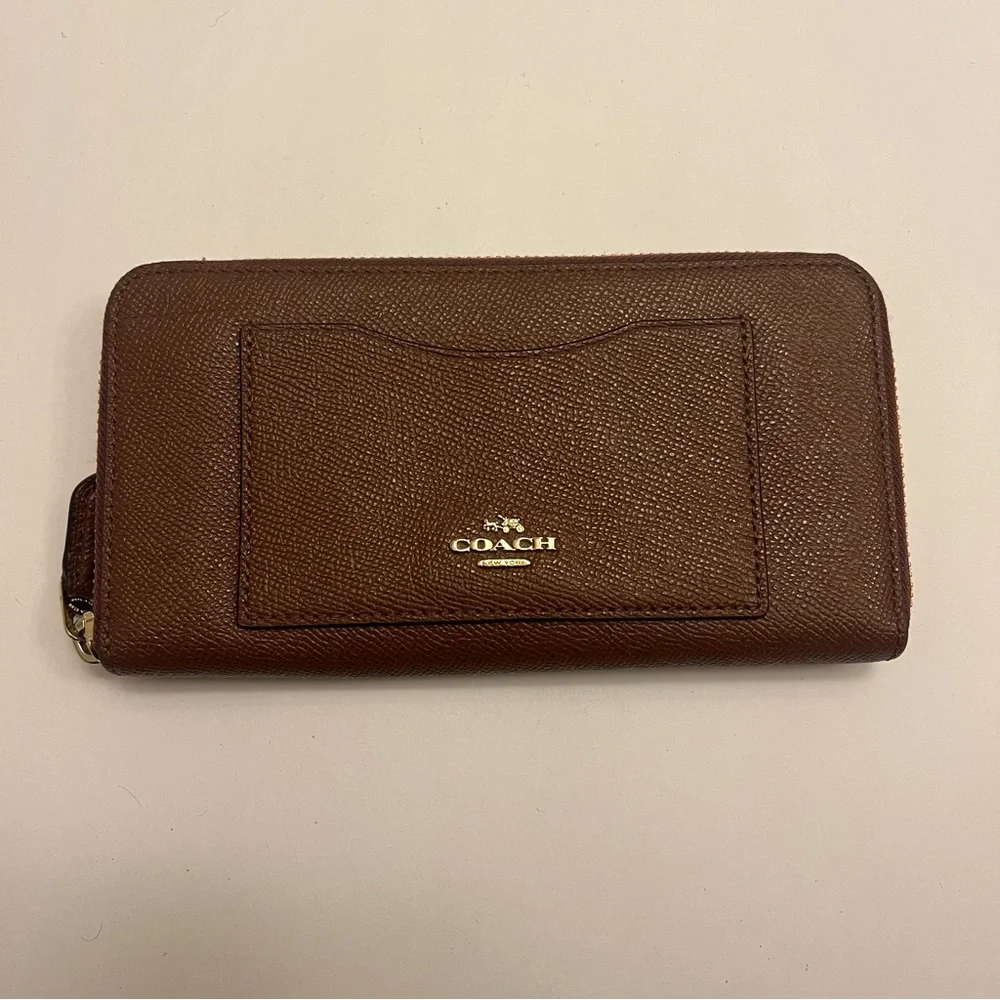 Coach Long Zip Wallet, Brown/gold‎ Accent